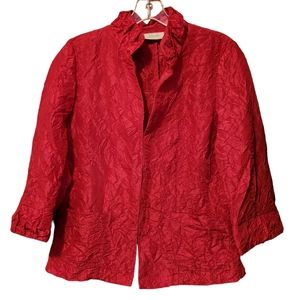 Chico's red creased light weight jacket. ¾ sleeve.  Size 1 or 8-10